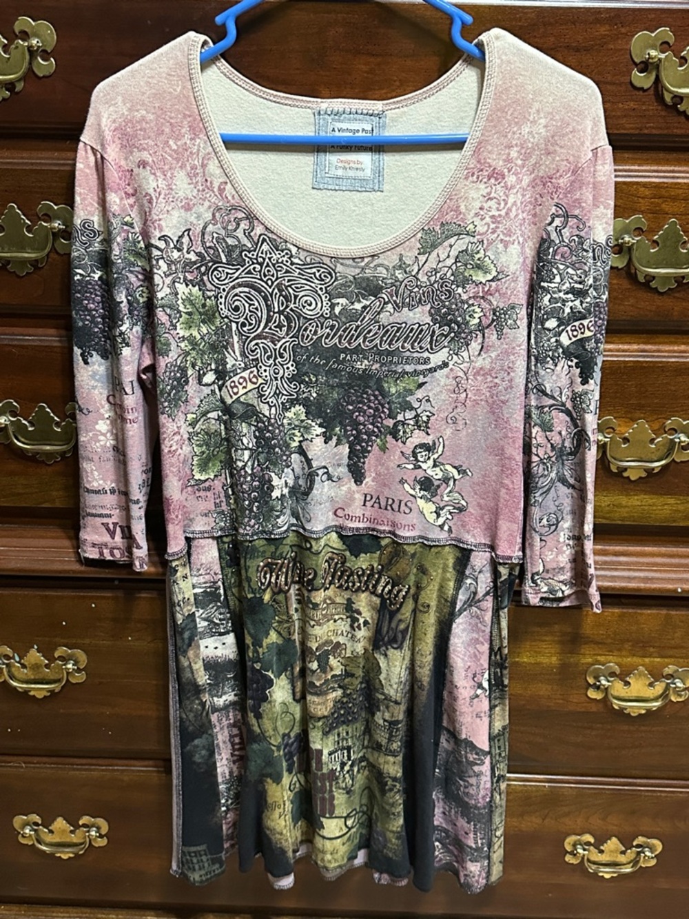 Artsy Bordeaux Paris Graphic Tunic Top | Boho Vintage Style |  M/L est.